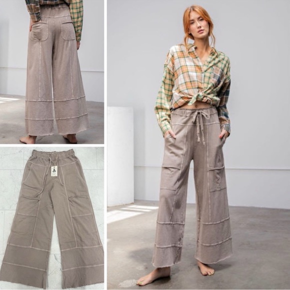 easel Pants - Easel Wide-Leg Drawstring Pants In Mocha